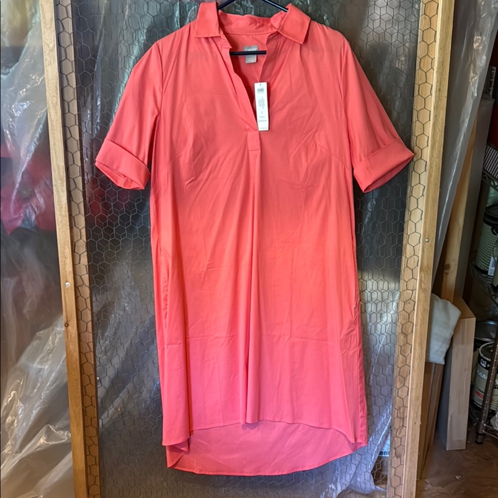 Chico's Coral-Pink High-Low Shirt Dress
